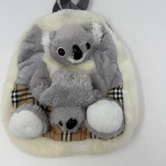 Koala Plush Backpack Mom& Baby Stuffed Animal Bag Soft Faux Fur Gray Cute Kawaii - Picture 8 of 8